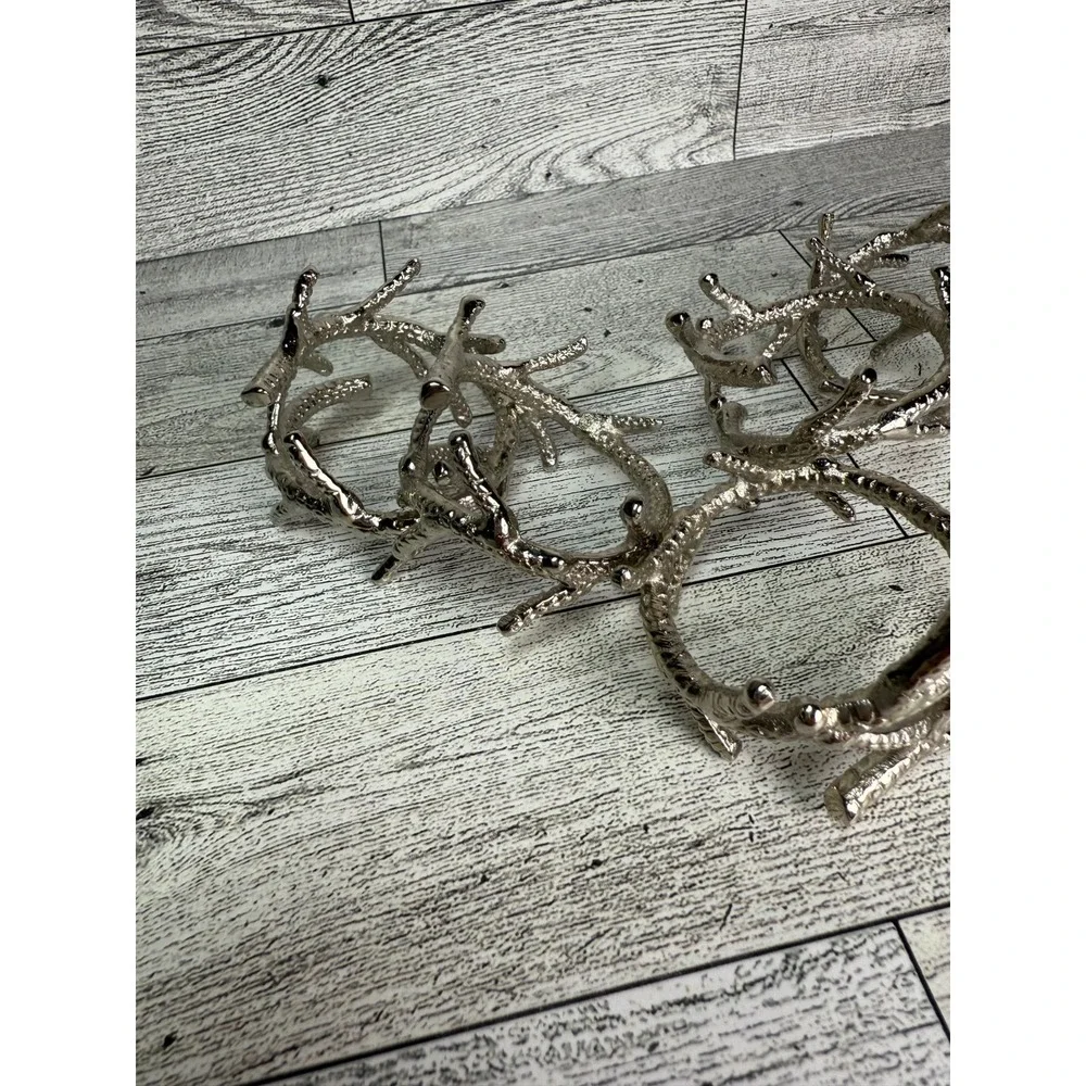 Napkin Rings Antler Branch Coral Silver Set of 5‎ Aluminum Metal Wrapped Holders